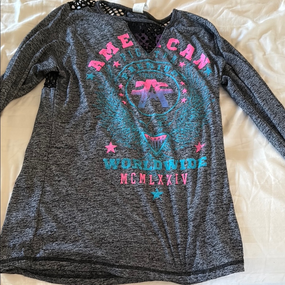 American Fighter Gray and Pink Long Sleeve Tee